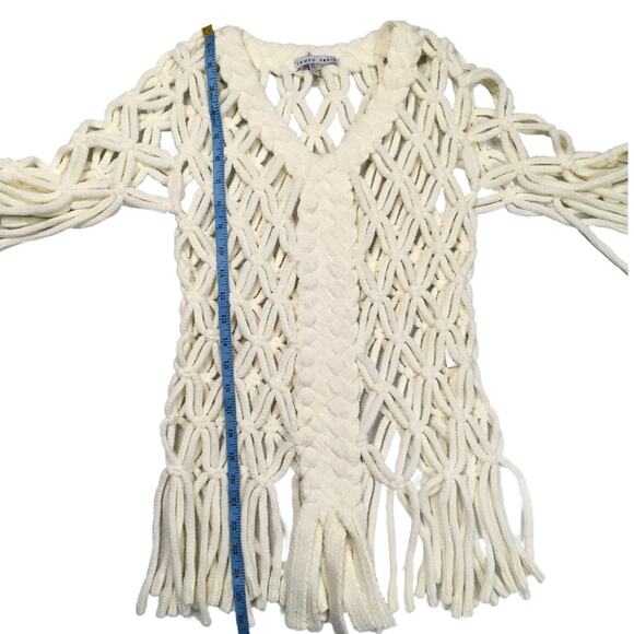 Tempo Paris Open Weave Rope Sweater Boho Fringe Crochet Wool‎ Blend Women's XS - Picture 5 of 8